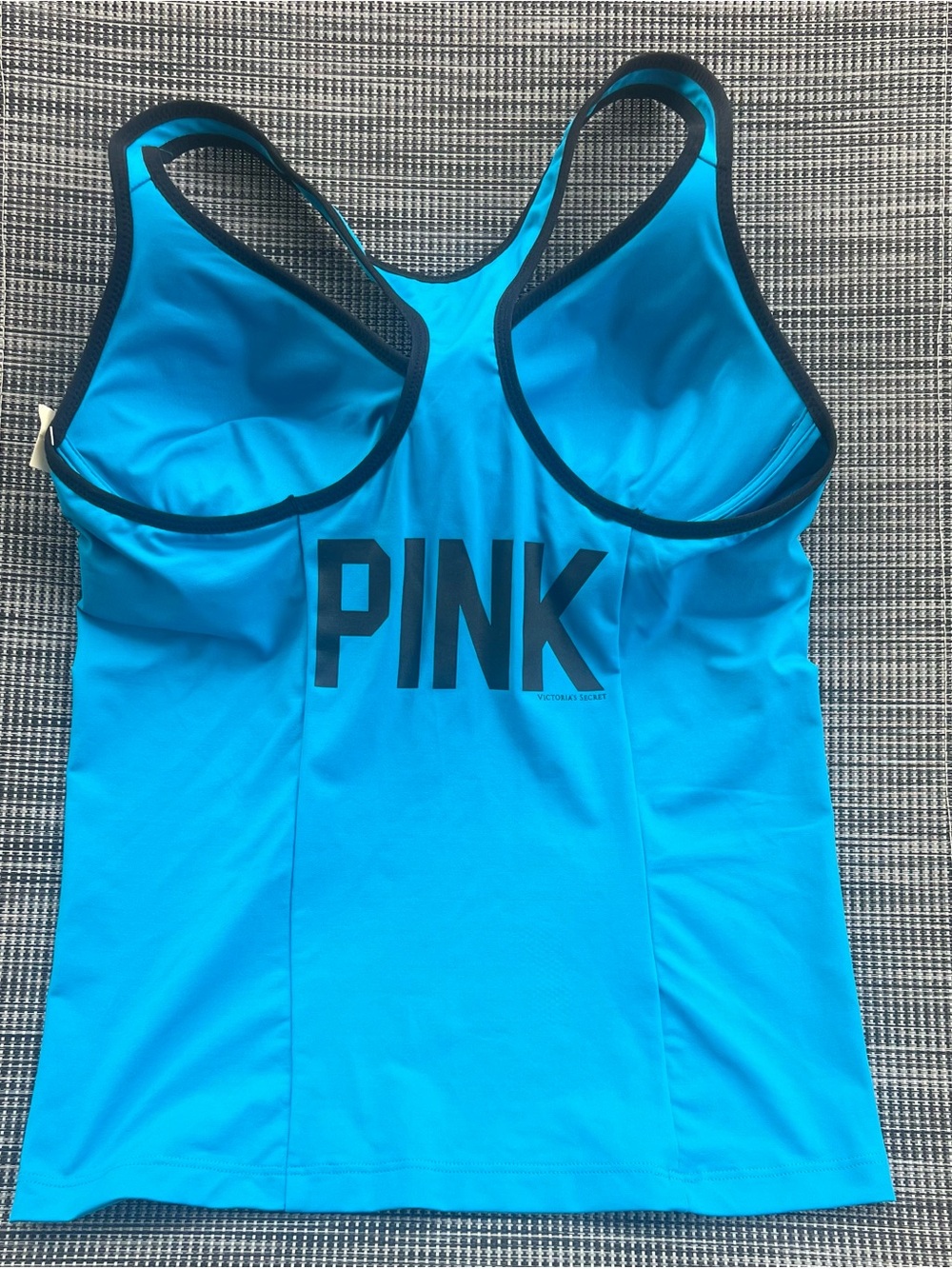 Victoria's Secret PINK Yoga Push-Up Cami Tank Top Blue Black Racerback Medium - Picture 4 of 7